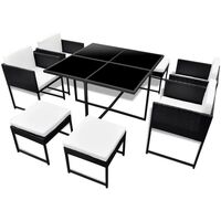 Hommoo 9 Piece Outdoor Dining Set with Cushions Poly Rattan Black VD33988