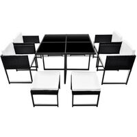Hommoo 9 Piece Outdoor Dining Set with Cushions Poly Rattan Black VD33988