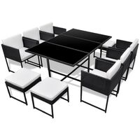 Hommoo 11 Piece Outdoor Dining Set with Cushions Poly Rattan Black VD33989