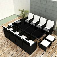 Hommoo 13 Piece Outdoor Dining Set with Cushions Poly Rattan Black VD33975