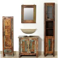 Reclaimed Solid Wood Vanity Cabinet Set with Mirror & 2 Side Cabinets