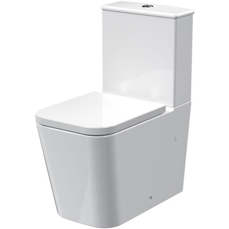 Square Rimless Flush To Wall Close Coupled Toilet, Cistern & Seat - TOILETSET11