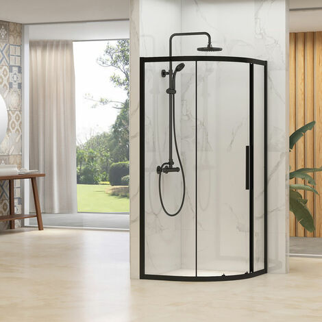 900mm Single Door Black Quadrant Enclosure - Kaso Black By Voda Design