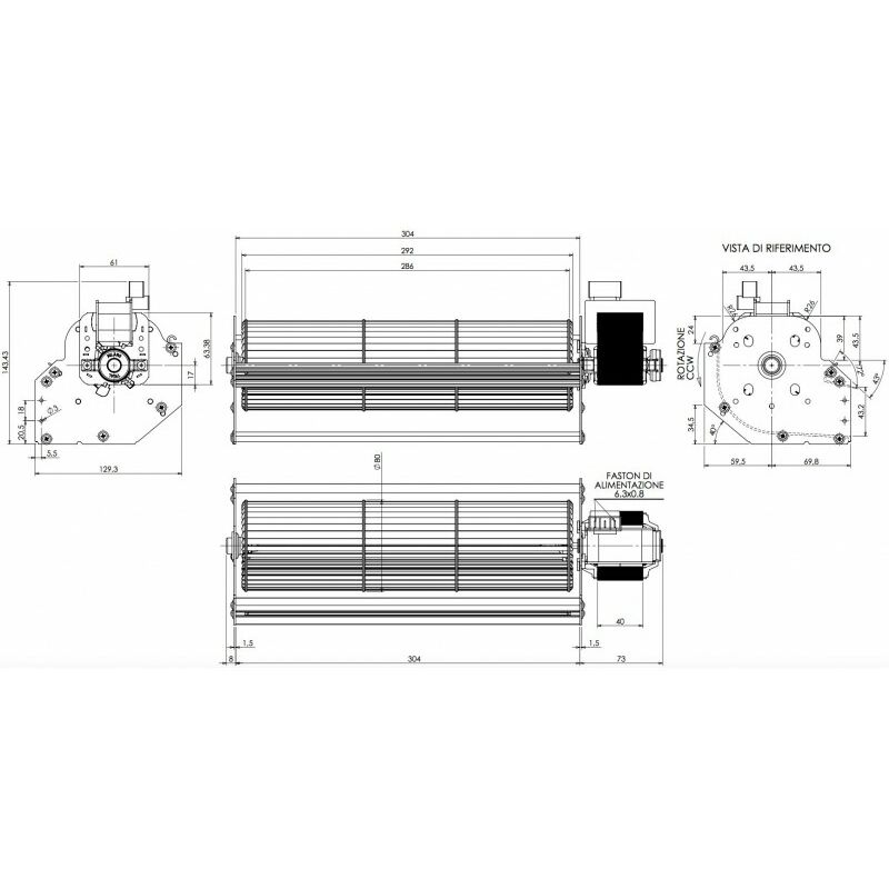 Ventilatore tangenziale ø 80 mm - lunghezza ventola 300 mm motore SX