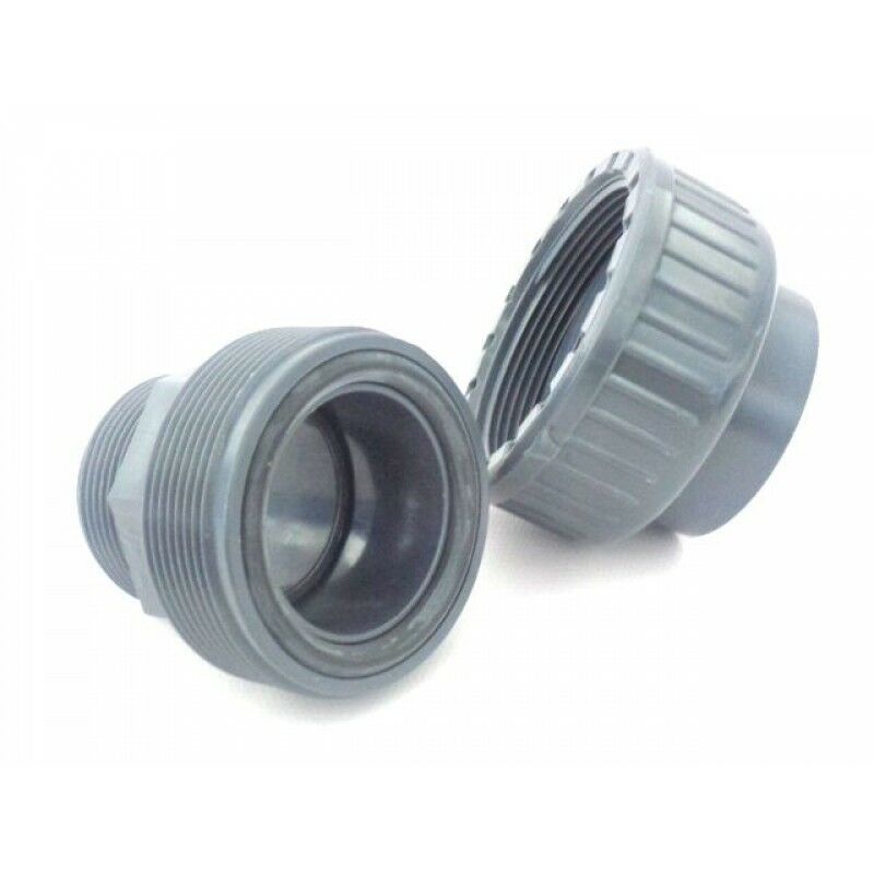 Raccordo Bocchettone In PVC Da Incollare Con Attacco Femmina ID 50 E Filetto Maschio 1" 1/2 - Connettore Misto Per Pompa E Filtro Sabbia Piscina Con O-ring