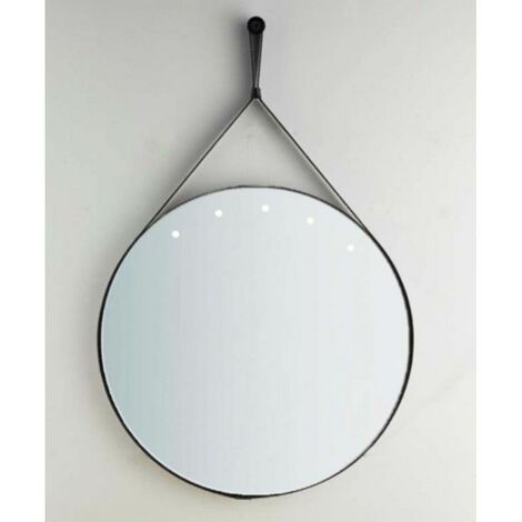 Specchio industrial con cinghia, chiodo e led, 60 cm