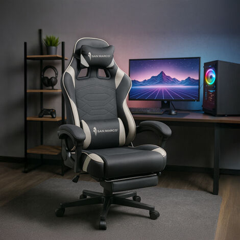 Sedia da gaming ergonomica nera con poggiapiedi San Marco