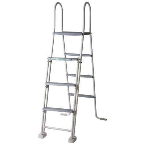 GRE – Scaletta per piscina fuori terra con piattaforma – 3 gradini in alluminio – Sicurezza per bambini – Dimensioni 120-132 cm (1/5)