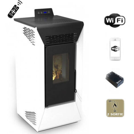 Stufa a pellet canalizzata Courmayeur con wifi bianco