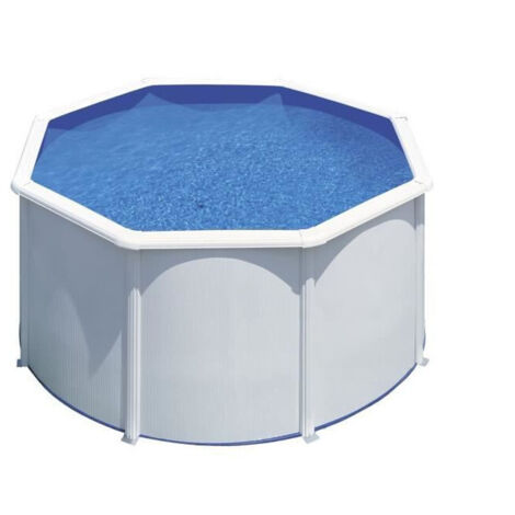 GRE – Piscina fuori terra tonda 240 cm – Altezza 120 cm – Parete in acciaio galvanizzato – Volume 4,75 m³ – Scala di sicurezza a forbice (1/5)