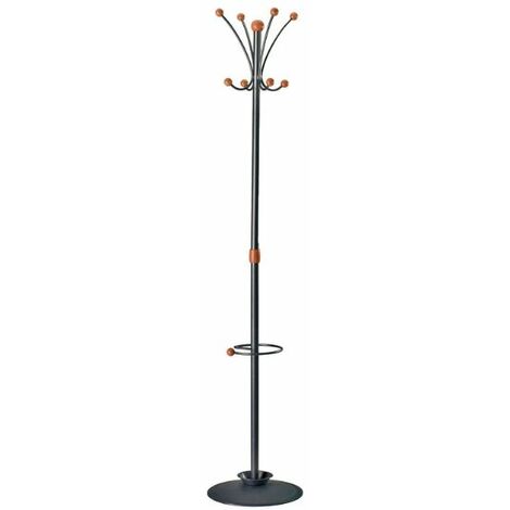 KB Designs Appendiabiti Da Terra Con Portaombrelli – Struttura In Metallo, 6 Ganci In Legno, Nero