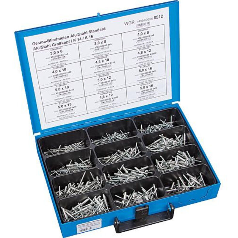 Tole Rivetée Coffret de 550 rivets borgnes alu/acier dans mallette en tole