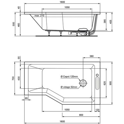 Baignoire Asymetrique Droite Plenitude 3 160 X 90 Cm
