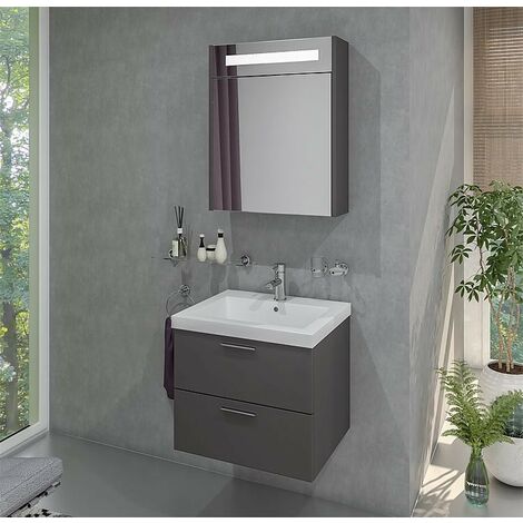 Ensemble de meubles de salle de bains EKRY série MBK anthracite mat 2 tiroirs (1/5)