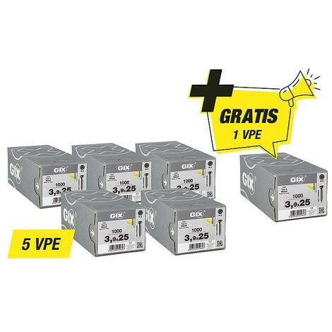 Vis à fixation rapide Spax, offre promotionnelle GIX A - composée de : 5 x 94 080 61 + 1 x 94 080 61 gratuit (1/2)