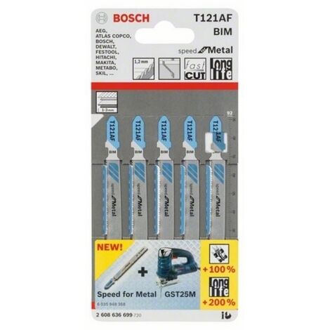 Bosch – Lames de scie sauteuse pour métal – Lot de 5 lames bimétal 92mm – Coupe précise jusqu'à 3mm d'épaisseur – Compatible scies sauteuses - T121AF (1/10)