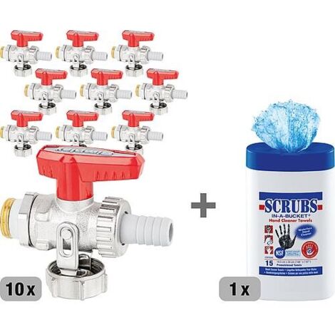 Pack promo 10x Robinets à boisseau sphérique KFE 1/2", passage avec Raccords vissés de tuyaux + 1x seau Scrubs gratuit (1/3)