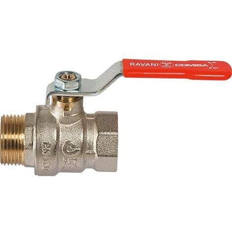 Robinet à boisseau sphérique en laiton DN15 (1/2") FF/FF avec levier manuel en acier rouge PN45 (1/2)