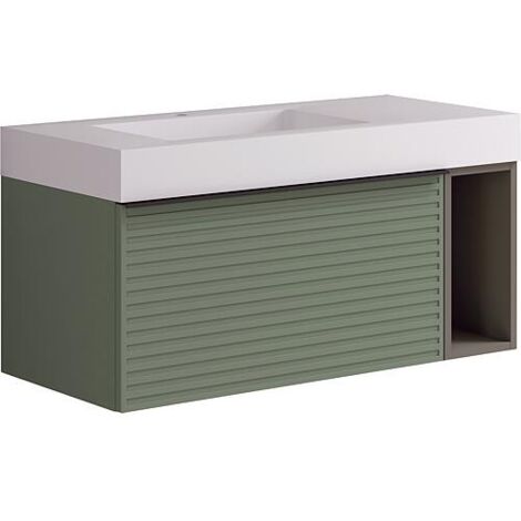 Meuble sous-vasque avec vasque Blies vert sauge avec étagère ouverte, 1005x500x460mm (1/2)