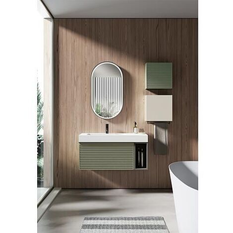 Kit de meubles de salle de bain Blies Carbon Grau avec miroir LED, étagère ouverte et vasque (1/3)