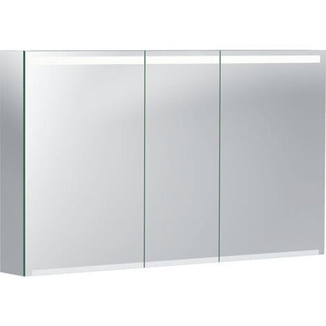 Geberit – Armoire murale de salle de bain avec éclairage LED – 3 portes miroir – Étagères en verre réglables – Interrupteur tactile – IP44