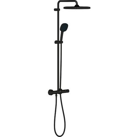 Grohe – Colonne de douche thermostatique noire mat – Douche Tempesta 250 Cube avec mitigeur thermostatique – 1 pomme de douche 250mm, 2 jets – Hauteur 1132mm