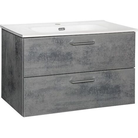 Meuble sous-vasque + vasque en céramique NOA, ciment, 2 tiroirs, 815x515x470mm (1/5)