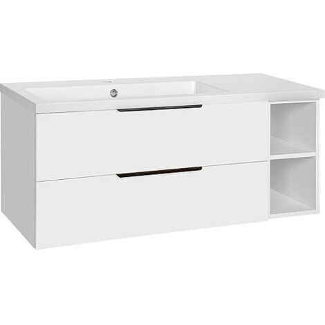 Meuble sous-vasque + vasque  en fonte minérale LOSSA 2 tiroirs,1 élément bas ouvert blanc mat (1/4)