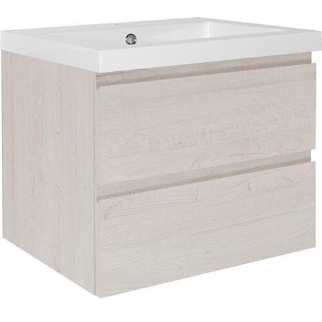 Meuble sous-vasque + vasque en fonte minérale ELAI décor chêne clair 2 tiroirs 610x550x510mm (1/3)