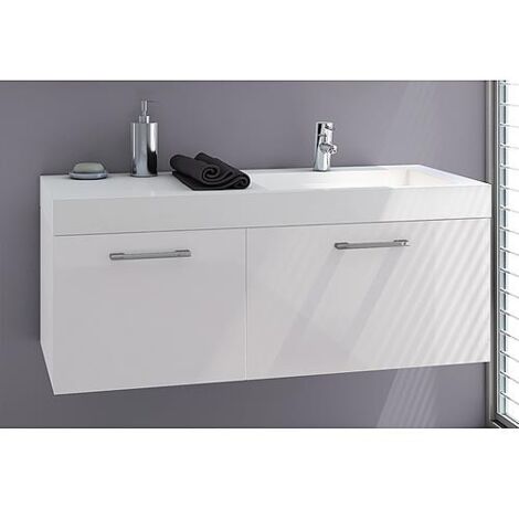 Meuble sous-vasque + vasque en fonte minérale EMPI blanc brillant 2 tiroirs 1205x534x508mm (1/4)