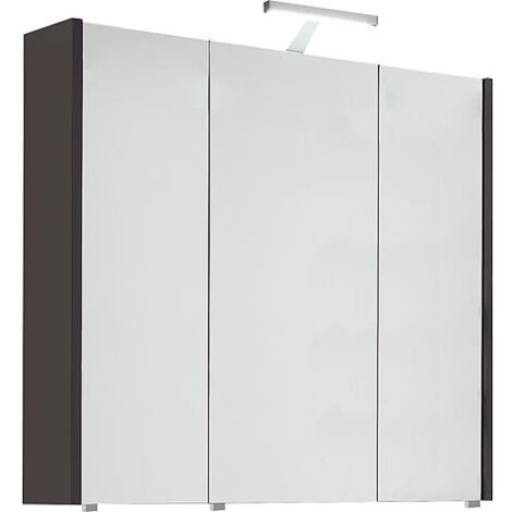 Armoire à glace avec éclairage anthracite brillant 3 portes 850x750x188mm (1/5)