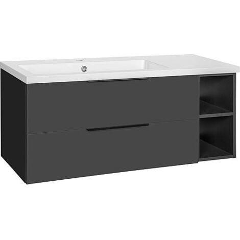 Meuble sous-vasque + vasque en fonte minérale LOSSA 2 tiroirs,1 élément bas ouvert anthracite mat (1/3)