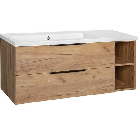 Meuble sous-vasque + vasque en fonte minérale LOSSA 2 tiroirs,1 meuble bas ouvert chêne cendré cortina (1/4)