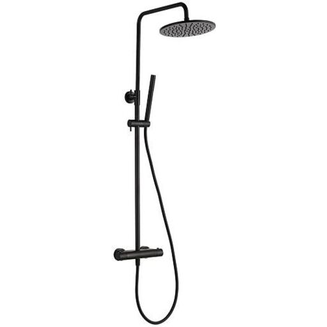 Colonne de douche Serdini douchette bâton, pomme de douche ø 250mm et mitigeur thermostatique noir mat (1/2)