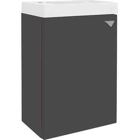 Meuble sous-vasque + vasque en fonte minérale ELYP 1 porte anthracite brillant Butée à gauche 400x609x220mm (1/5)