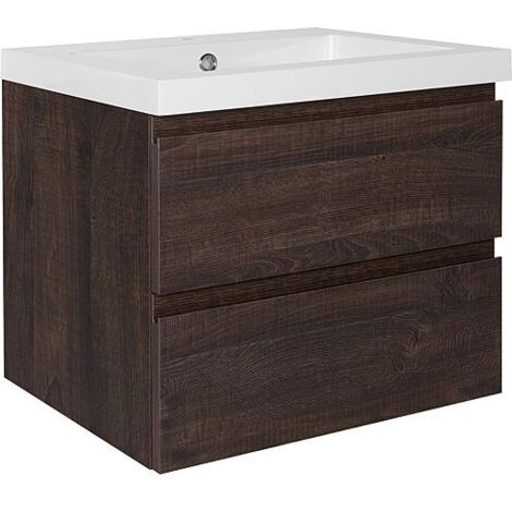 Meuble sous-vasque + vasque en fonte minérale ELAI décor chêne sherwood 2 tiroirs 610x550x510mm (1/3)