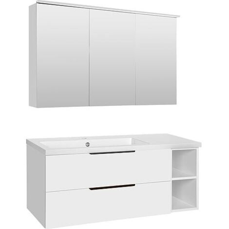 Ensemble de meubles de salle de bains Lossa 2 tiroirs, 2 compartiments ouverts, blanc mat (1/5)