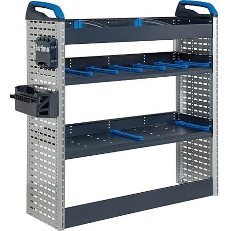 Bloc d'aménagement 1004 x 1137 x 381 mm – 2 tablettes réglables – Panneaux perforés en aluminium – Charge maximale 24,69 kg – Sortimo