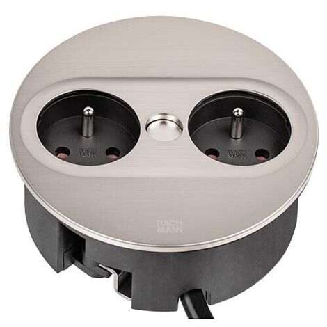 Bachmann TWIST 2 prise de table, 2x UTE, acier inoxydable, ronde, France (1/3)