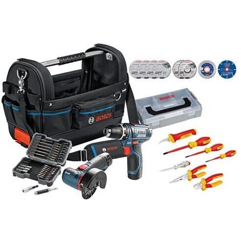 Promo Kit Sac de service Bosch avec Appareils sans fil, Jeu de batteries et Jeu d'embouts (1/4)