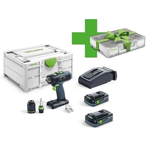 Festool – Perceuse-visseuse sans fil 18V avec 2 batteries 4,0Ah – Moteur sans balais – Couple 50Nm pour perçage bois et acier – Mallette SYS3 incluse