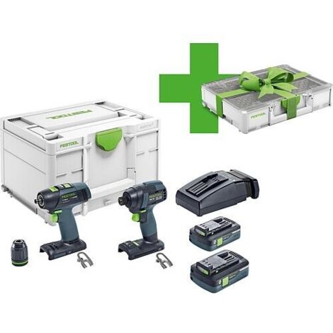 Kit Festool 18V sans fil perceuse à percussion, perceuse visseuse avec 2x 4,0 Ah batteries et chargeur Systainer inclus