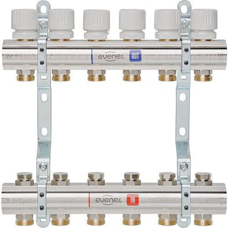 Répartiteur de chauffage EVENES Type M5 11 DN25 1 laiton 11 circuits avec vanne de reg (1/2)