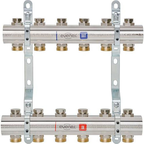 Repartiteur de chauffage EVENES type M4 8 DN25 1 laiton 8 circuits avec vanne de reg (1/2)