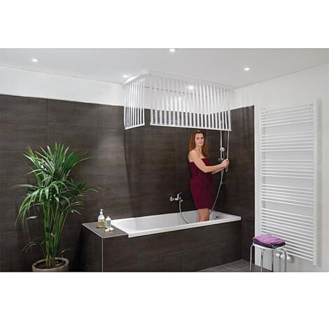 Kit rideau d'angle de douche (lxp) 1320x560 mm EMAGA Rideau blanc, 100% Vinyle (1/3)