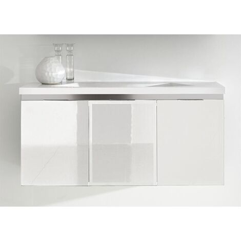 Meuble sous-vasque + vasque en fonte minérale ENOVI blanc brillant 3 portes 1060x535x510mm (1/4)