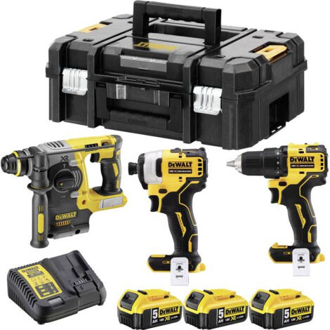 Dewalt – Coffret multi-outils 3 pièces – Perceuse-visseuse 18V, boulonneuse à chocs 18V, perforateur-burineur 18V – 3 batteries 5,0Ah – Mallette de transport (1/10)