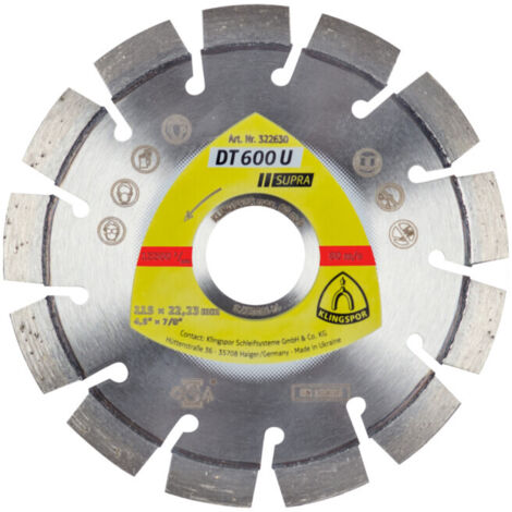 Disques à tronçonner diamantés Klingspor DT 600U, 115 x 2,4 x 22,23 mm 13 segments (1/4)