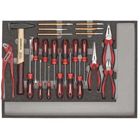 Gedore – Jeu d'outils 3301686 – 23 pièces – Pince combinée 180 mm – Marteau d'ingénieur 300 g – Rangement 1/3 module en mousse - R22350005