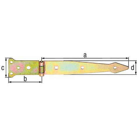 Penture charniere, 202x77x48mm jaune galva